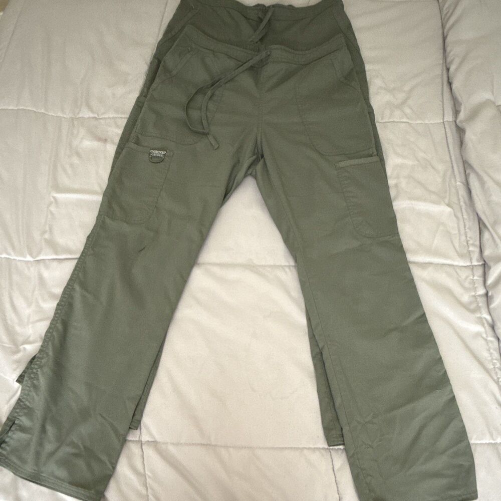 Cherokee Workwear Women’s Scrub Pants S Olive Solid Drawstring Medical Care x2